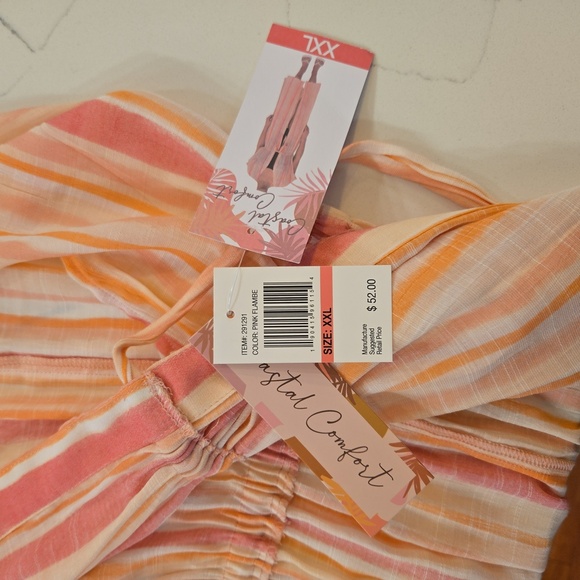 NWT Striped Beach Swim Maxi Dress Cover Up Pink Orange White XXL - Picture 9 of 11
